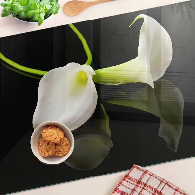 Planche à découper en verre Lys sur fond noir