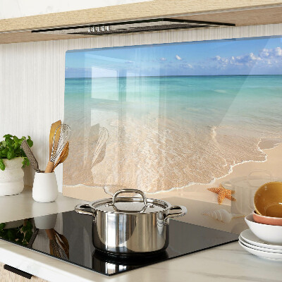 Planche à découper verre Plage avec coquillages et vagues
