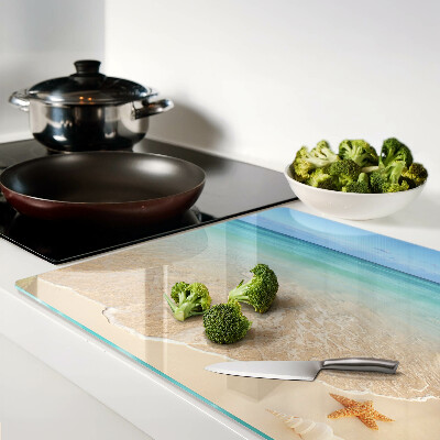 Planche à découper verre Plage avec coquillages et vagues
