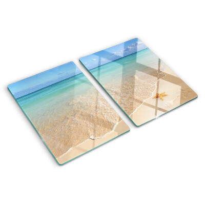 Planche à découper verre Plage avec coquillages et vagues