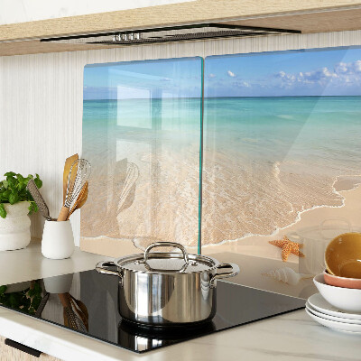 Planche à découper verre Plage avec coquillages et vagues