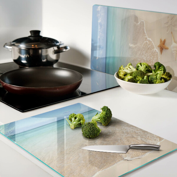 Planche à découper verre Plage avec coquillages et vagues
