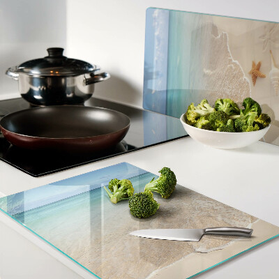 Planche à découper verre Plage avec coquillages et vagues