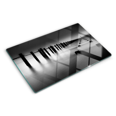 Planche à découper en verre La jetée en noir et blanc