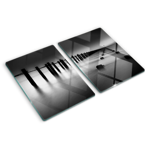 Planche à découper en verre La jetée en noir et blanc