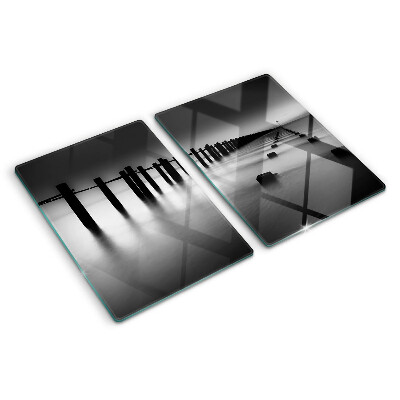 Planche à découper en verre La jetée en noir et blanc
