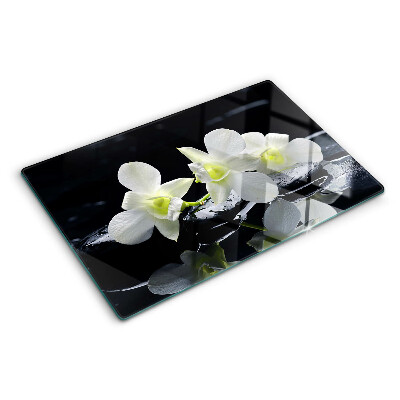 Planche à découper en verre Orchidées sur fond noir