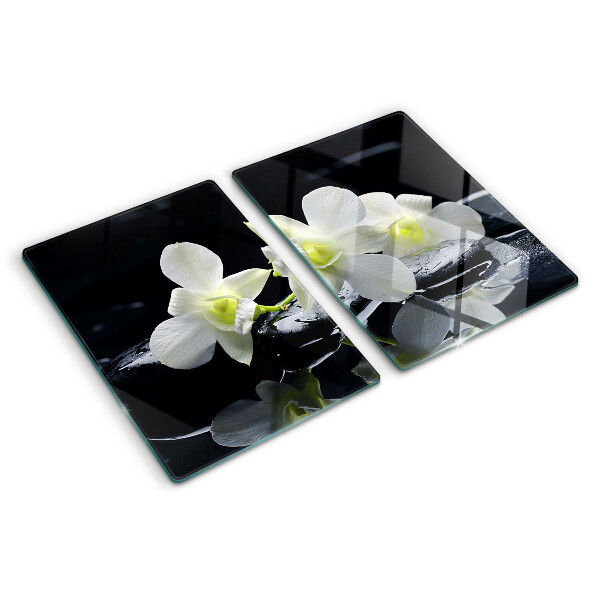 Planche à découper en verre Orchidées sur fond noir