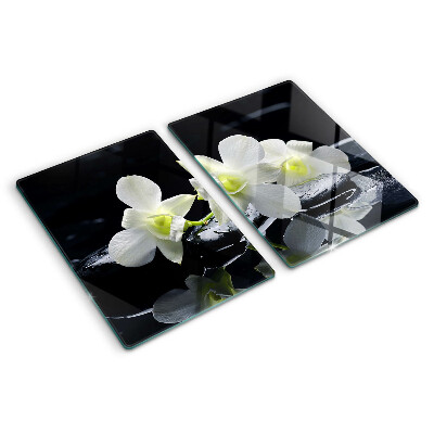 Planche à découper en verre Orchidées sur fond noir