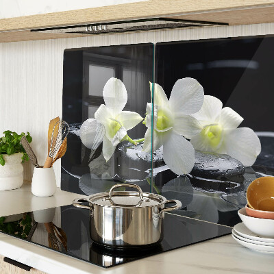 Planche à découper en verre Orchidées sur fond noir