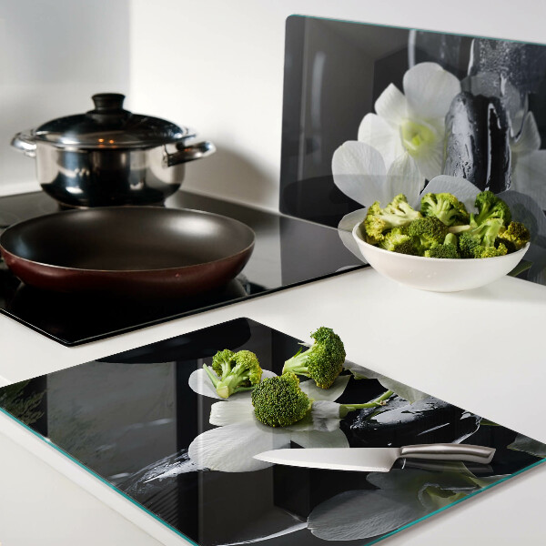 Planche à découper en verre Orchidées sur fond noir