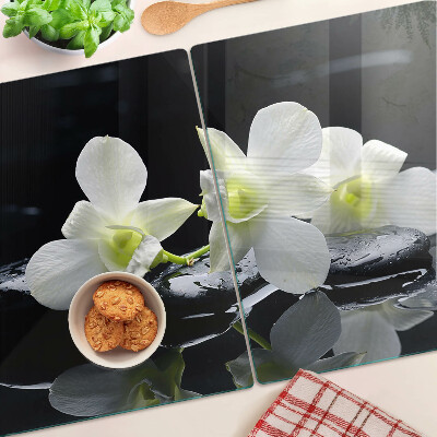 Planche à découper en verre Orchidées sur fond noir