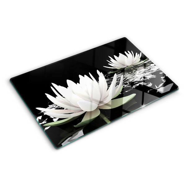 Planche à découper en verre Nénuphars sur fond noir