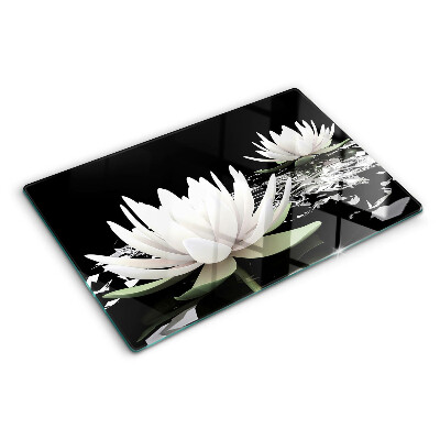 Planche à découper en verre Nénuphars sur fond noir