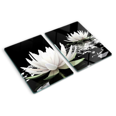 Planche à découper en verre Nénuphars sur fond noir