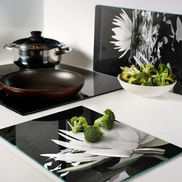 Planche à découper en verre Nénuphars sur fond noir