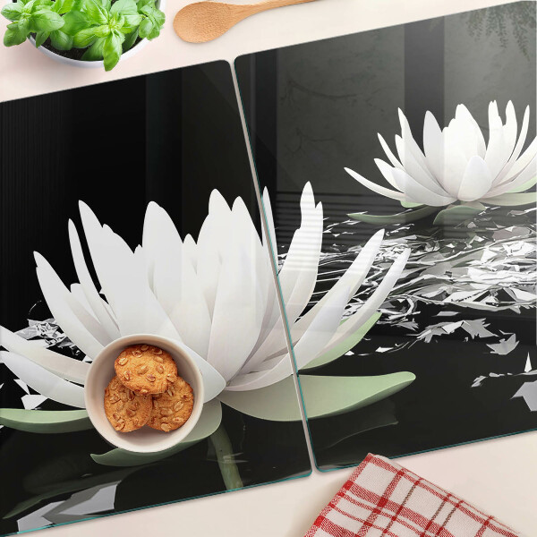Planche à découper en verre Nénuphars sur fond noir