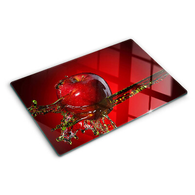 Planche à découper en verre Pomme rouge avec de l'eau