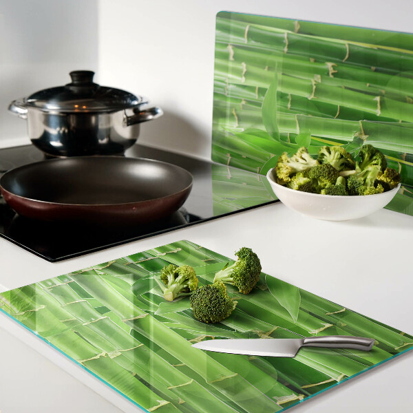 Planche à découper en verre Feuilles et tiges de bambou
