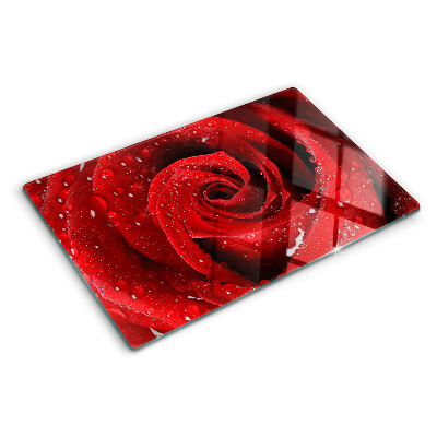 Planche à découper en verre Rose rouge avec des gouttes d'eau