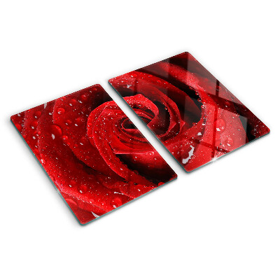 Planche à découper en verre Rose rouge avec des gouttes d'eau