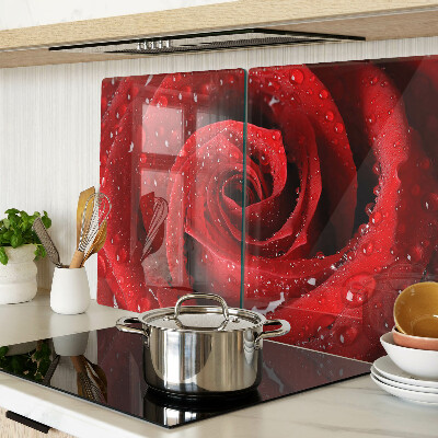 Planche à découper en verre Rose rouge avec des gouttes d'eau