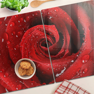 Planche à découper en verre Rose rouge avec des gouttes d'eau