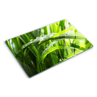Planche à découper en verre Gouttes d'eau sur l'herbe