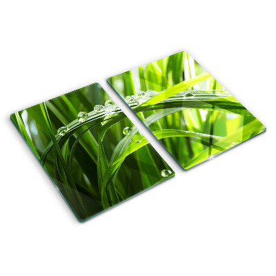 Planche à découper en verre Gouttes d'eau sur l'herbe