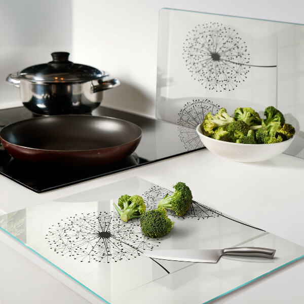 Planche à découper verre Pissenlits sur fond blanc