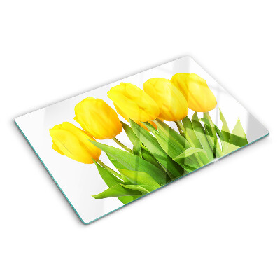 Planche à découper en verre Tulipes jaunes sur fond vert