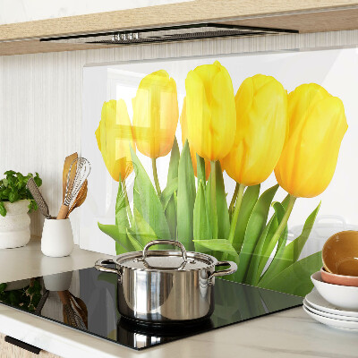 Planche à découper en verre Tulipes jaunes sur fond vert