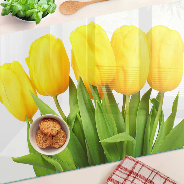Planche à découper en verre Tulipes jaunes sur fond vert