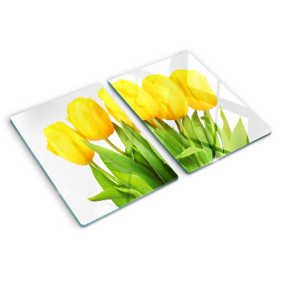Planche à découper en verre Tulipes jaunes sur fond vert