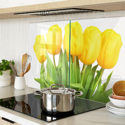 Planche à découper en verre Tulipes jaunes sur fond vert