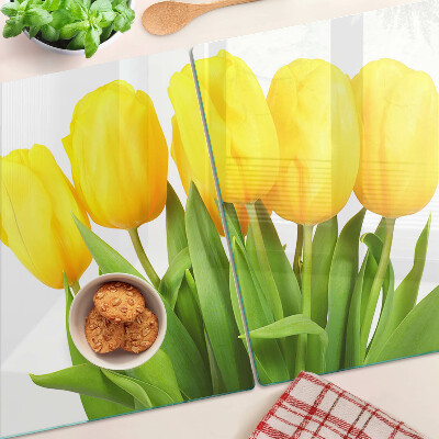 Planche à découper en verre Tulipes jaunes sur fond vert