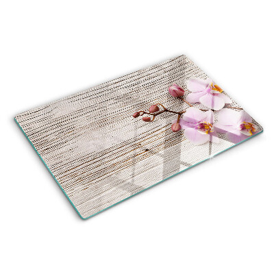Planche à découper verre Orchidées sur fond de bois