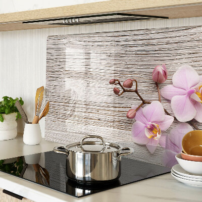 Planche à découper verre Orchidées sur fond de bois