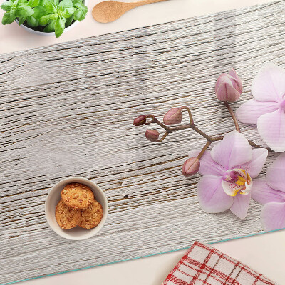 Planche à découper verre Orchidées sur fond de bois