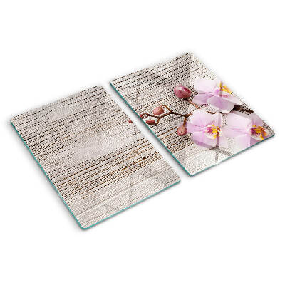 Planche à découper verre Orchidées sur fond de bois