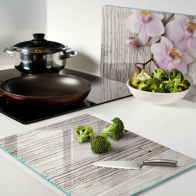 Planche à découper verre Orchidées sur fond de bois
