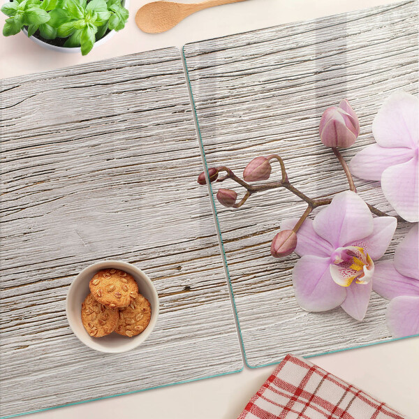 Planche à découper verre Orchidées sur fond de bois