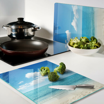 Planche à découper en verre Plage avec ciel bleu