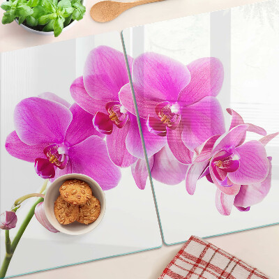 Planche à découper verre Orchidées aux tons roses