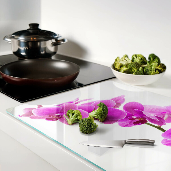 Planche à découper en verre Fleurs d'orchidées dans des tons de rose