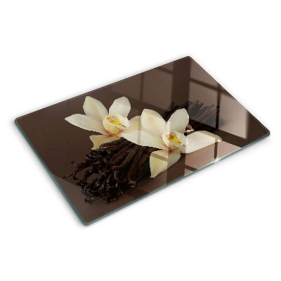 Planche à découper en verre Orchidées et gousses de vanille