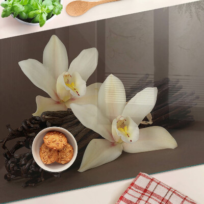 Planche à découper en verre Orchidées et gousses de vanille