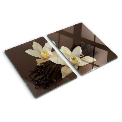 Planche à découper en verre Orchidées et gousses de vanille