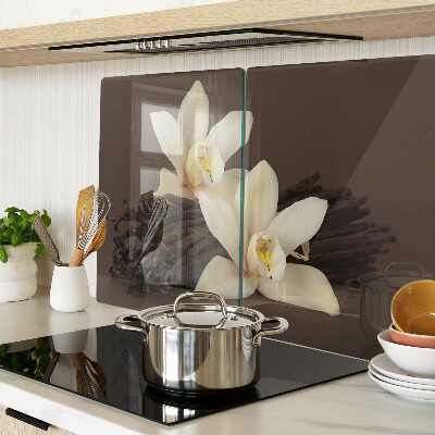 Planche à découper en verre Orchidées et gousses de vanille