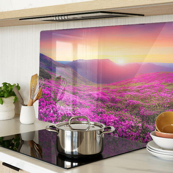 Planche à découper en verre Paysage floral au coucher du soleil